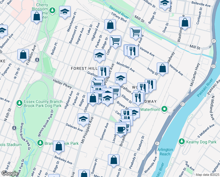 map of restaurants, bars, coffee shops, grocery stores, and more near in Newark