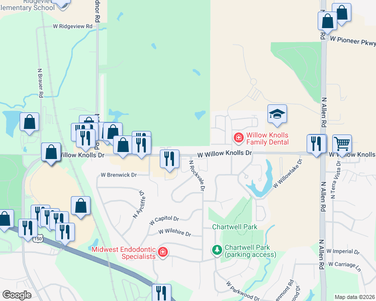 map of restaurants, bars, coffee shops, grocery stores, and more near 7229 North Rockvale Drive in Peoria