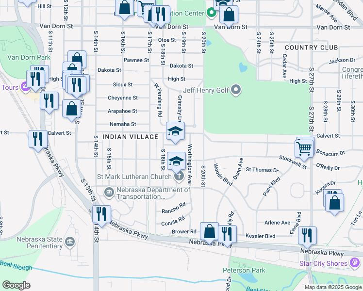map of restaurants, bars, coffee shops, grocery stores, and more near 15 Bancroft Avenue in Lincoln