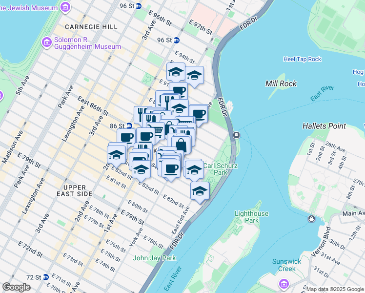 map of restaurants, bars, coffee shops, grocery stores, and more near in New York