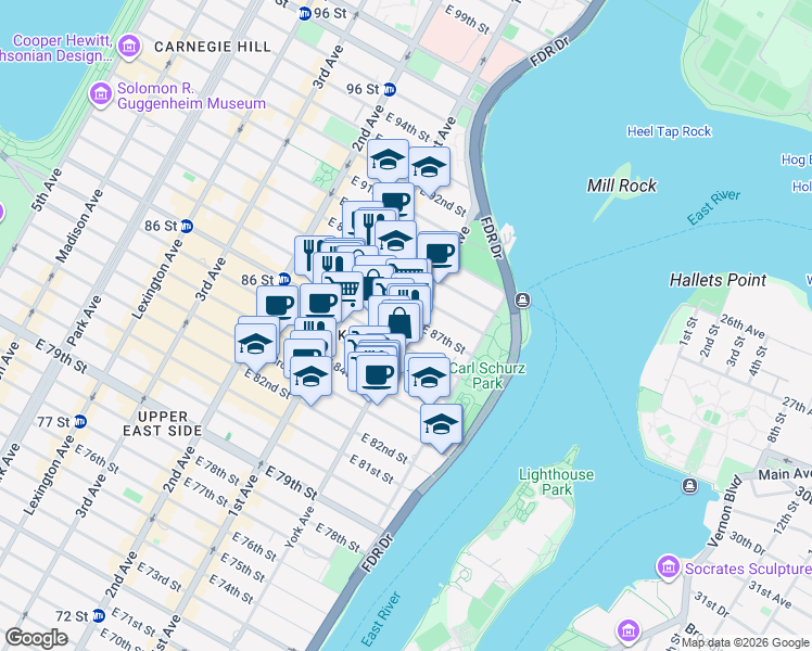 map of restaurants, bars, coffee shops, grocery stores, and more near in New York