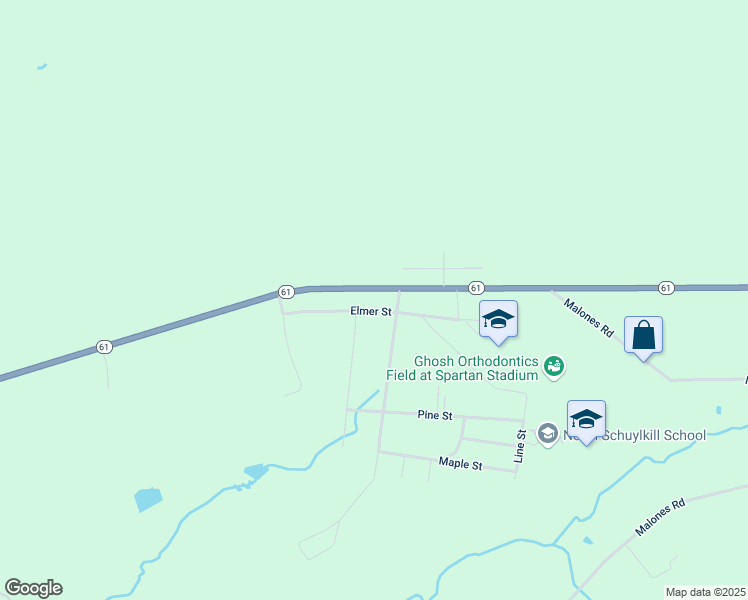 map of restaurants, bars, coffee shops, grocery stores, and more near 37 Elmer Street in Ashland