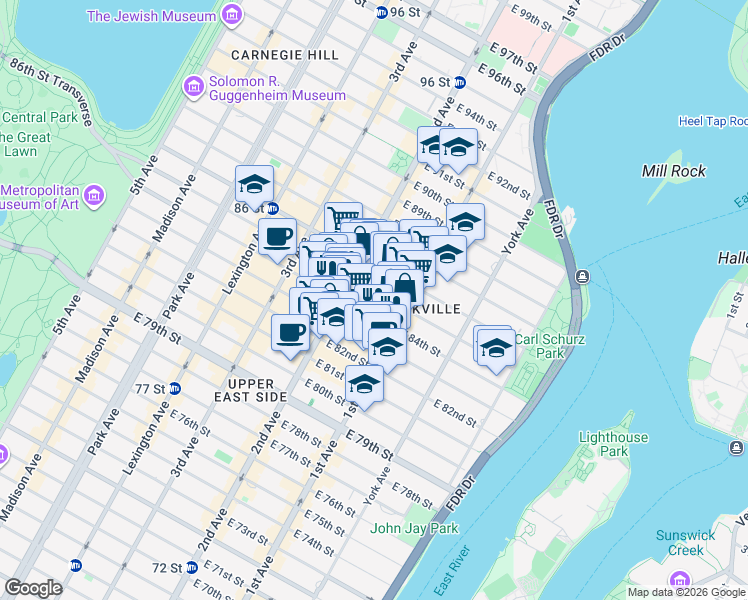 map of restaurants, bars, coffee shops, grocery stores, and more near in New York