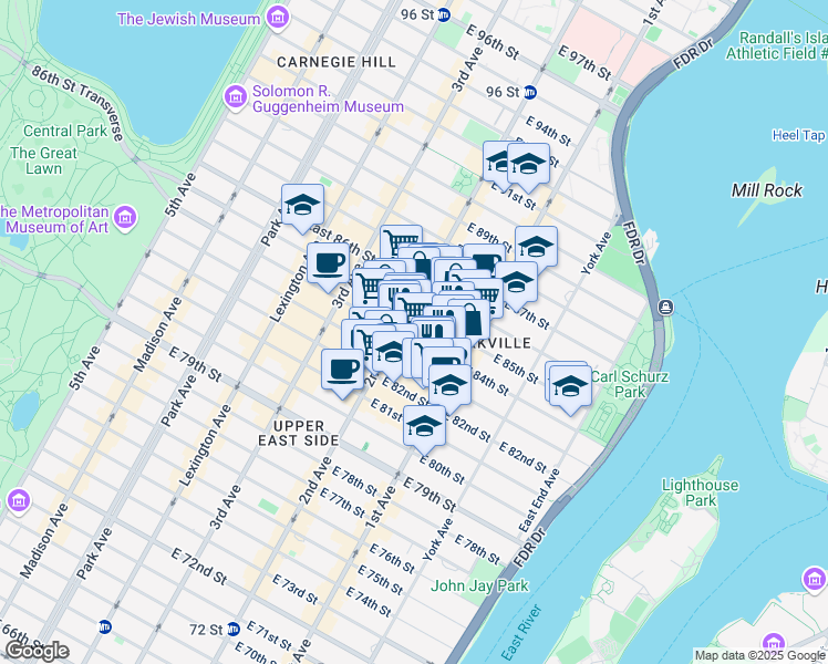 map of restaurants, bars, coffee shops, grocery stores, and more near in New York
