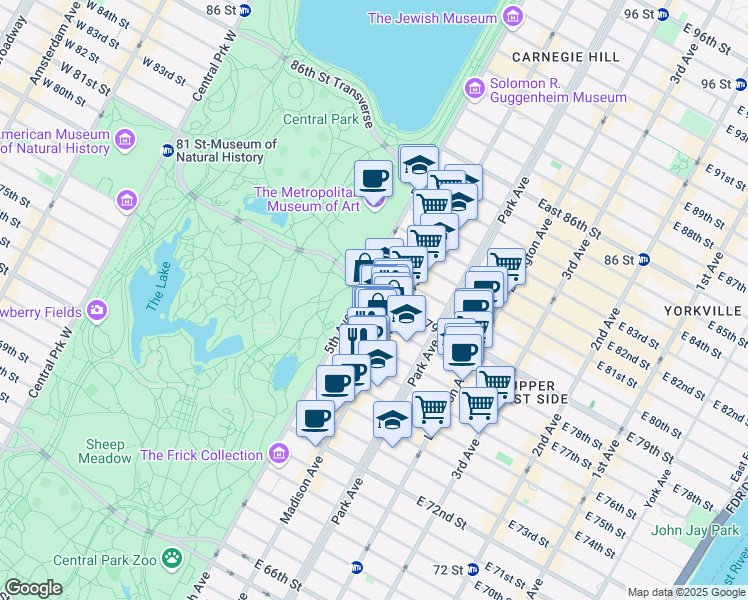 map of restaurants, bars, coffee shops, grocery stores, and more near 4 East 79th Street in New York