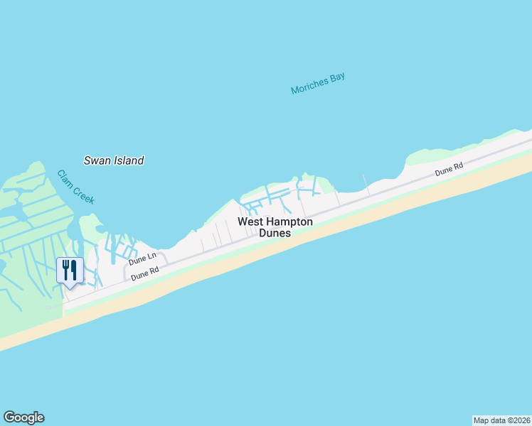 map of restaurants, bars, coffee shops, grocery stores, and more near 818 Dune Road in Westhampton Beach