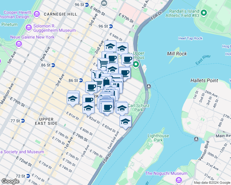 map of restaurants, bars, coffee shops, grocery stores, and more near in New York