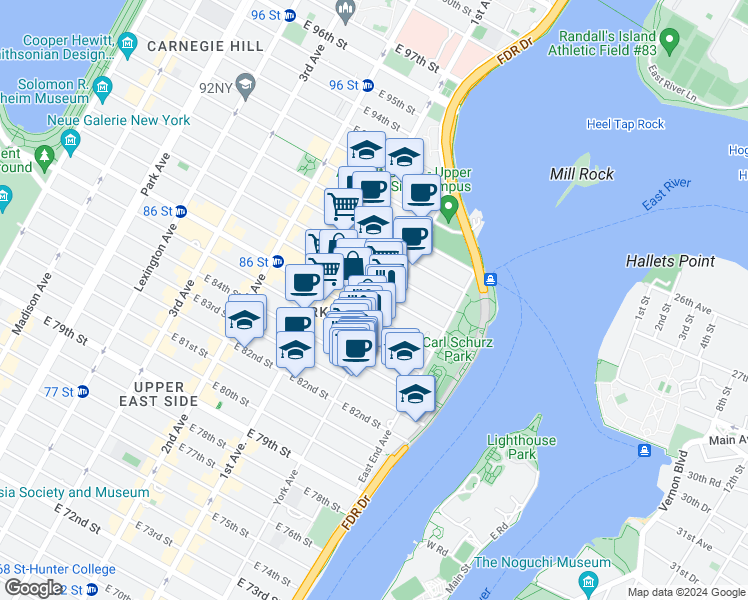 map of restaurants, bars, coffee shops, grocery stores, and more near in New York