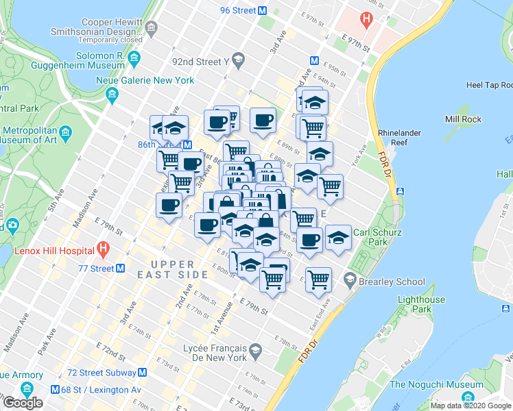 map of restaurants, bars, coffee shops, grocery stores, and more near in New York