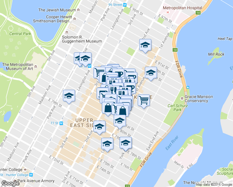 map of restaurants, bars, coffee shops, grocery stores, and more near in New York
