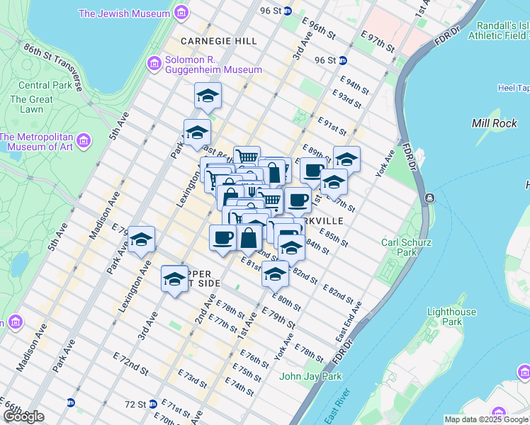 map of restaurants, bars, coffee shops, grocery stores, and more near in New York