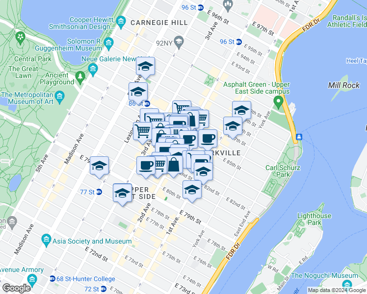 map of restaurants, bars, coffee shops, grocery stores, and more near in New York