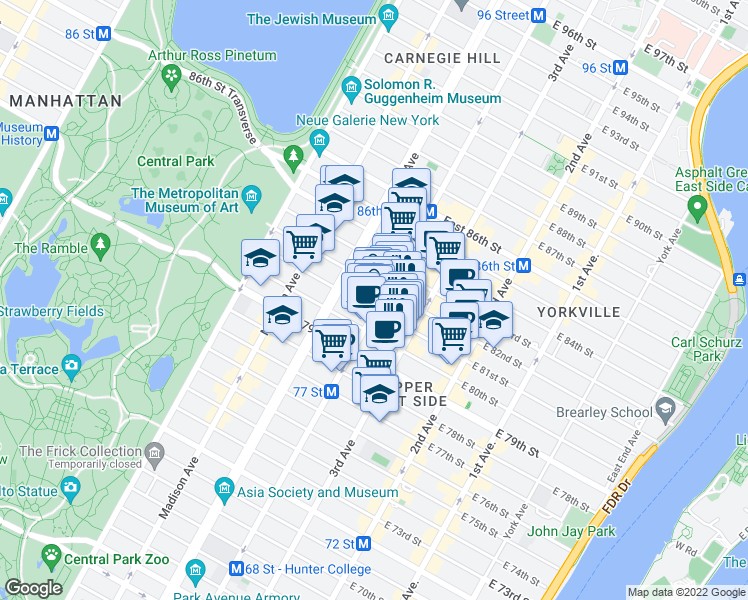 map of restaurants, bars, coffee shops, grocery stores, and more near in New York
