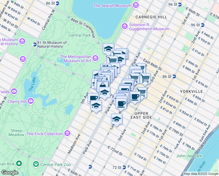 map of restaurants, bars, coffee shops, grocery stores, and more near in New York