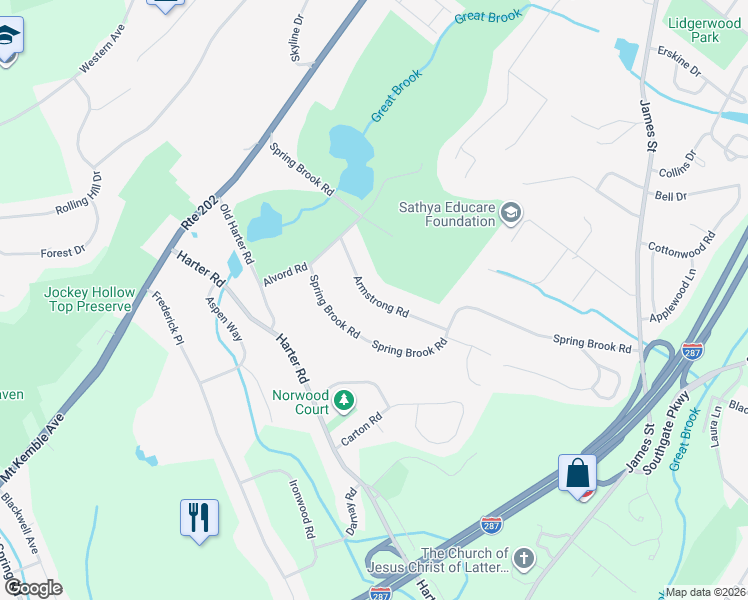 map of restaurants, bars, coffee shops, grocery stores, and more near 14 Armstrong Road in Morristown