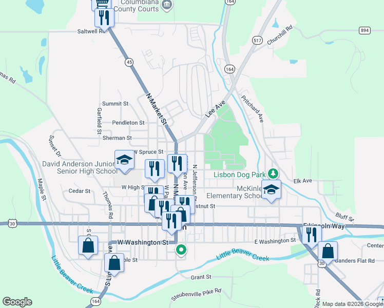 map of restaurants, bars, coffee shops, grocery stores, and more near 217 East Pine Street in Lisbon