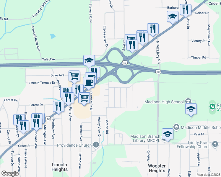 map of restaurants, bars, coffee shops, grocery stores, and more near 501-699 Parkwood Rd in Mansfield