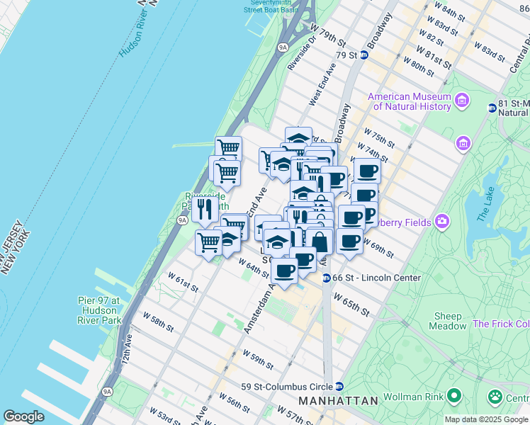 map of restaurants, bars, coffee shops, grocery stores, and more near in New York