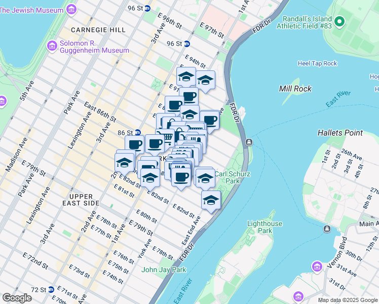 map of restaurants, bars, coffee shops, grocery stores, and more near in New York