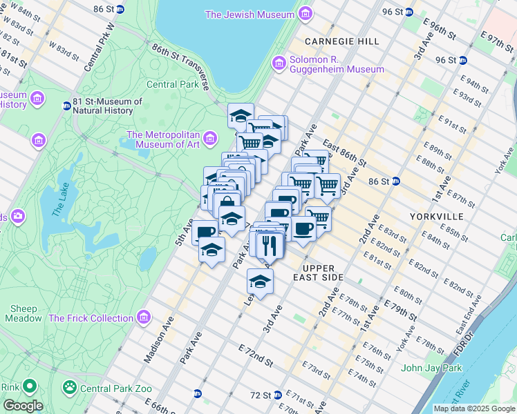 map of restaurants, bars, coffee shops, grocery stores, and more near in New York