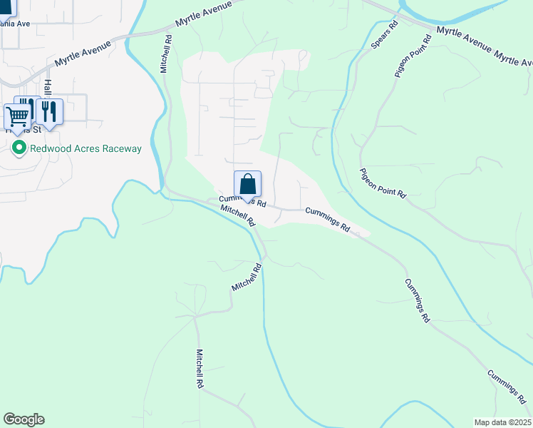map of restaurants, bars, coffee shops, grocery stores, and more near 3573-3637 Mitchell Road in Eureka