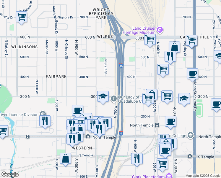 map of restaurants, bars, coffee shops, grocery stores, and more near 726 300 North in Salt Lake City