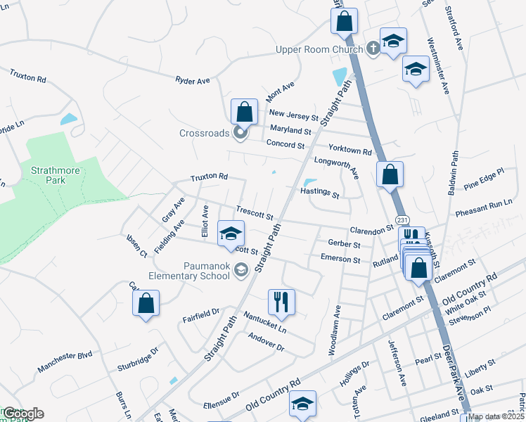map of restaurants, bars, coffee shops, grocery stores, and more near 151 Chaffey Court in Dix Hills
