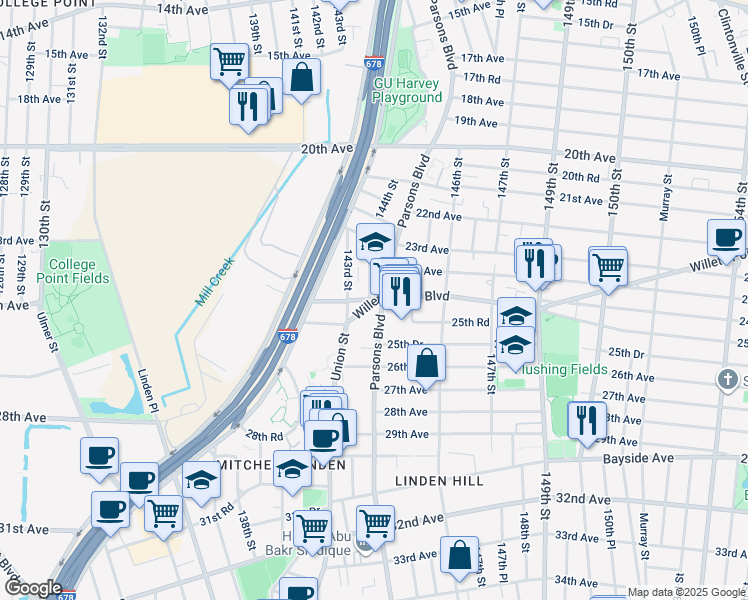map of restaurants, bars, coffee shops, grocery stores, and more near in Queens
