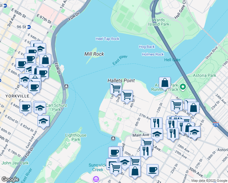 map of restaurants, bars, coffee shops, grocery stores, and more near 26-27 2nd Street in Queens