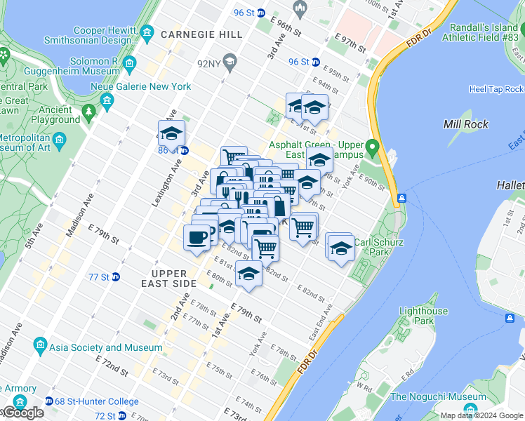 map of restaurants, bars, coffee shops, grocery stores, and more near in New York