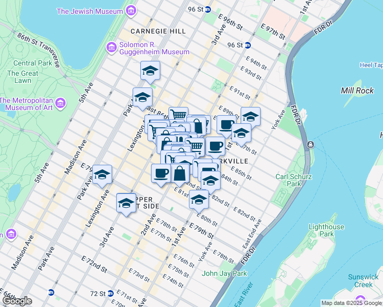 map of restaurants, bars, coffee shops, grocery stores, and more near in New York