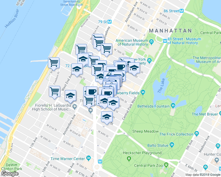 map of restaurants, bars, coffee shops, grocery stores, and more near in New York