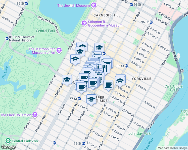 map of restaurants, bars, coffee shops, grocery stores, and more near in New York