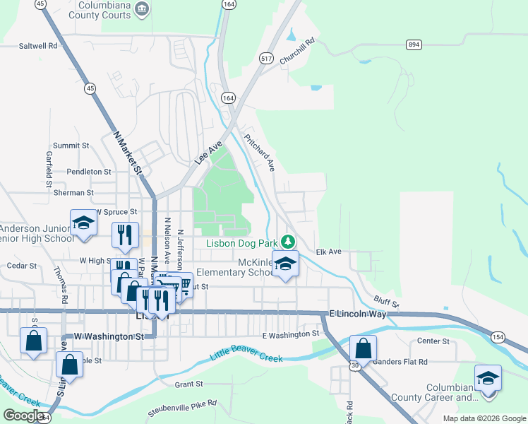 map of restaurants, bars, coffee shops, grocery stores, and more near 317 Caldwell Avenue in Lisbon