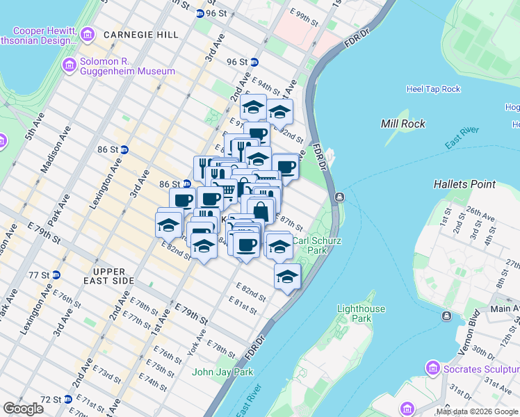 map of restaurants, bars, coffee shops, grocery stores, and more near in New York