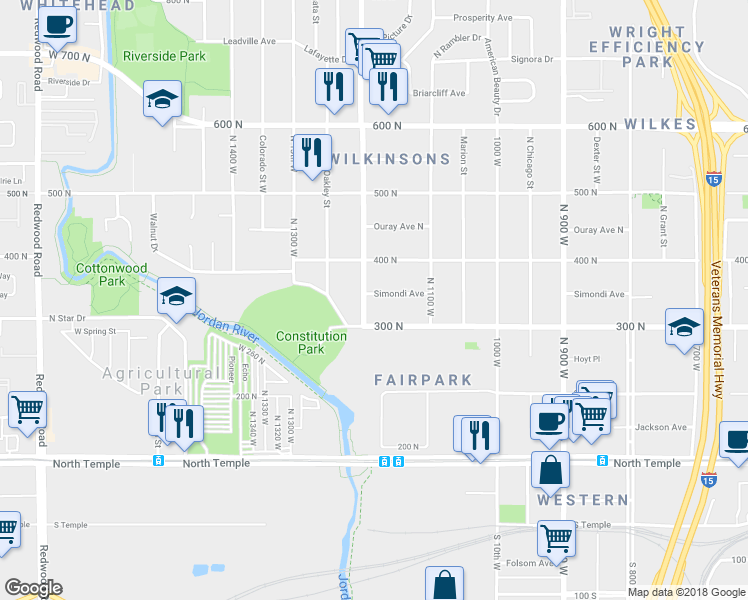 map of restaurants, bars, coffee shops, grocery stores, and more near 1173 Simondi Avenue in Salt Lake City