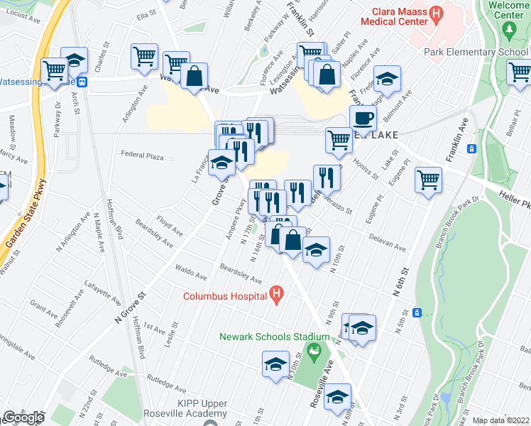 map of restaurants, bars, coffee shops, grocery stores, and more near 41 Bloomfield Avenue in Bloomfield