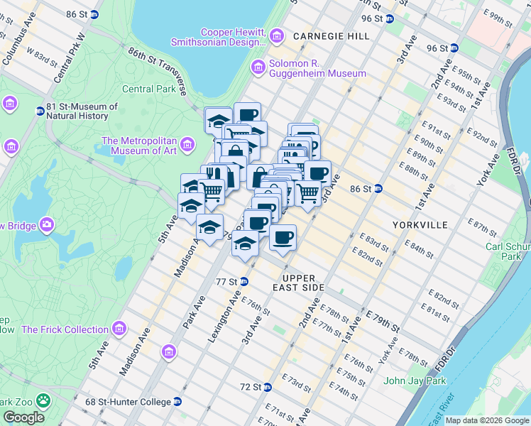 map of restaurants, bars, coffee shops, grocery stores, and more near in New York