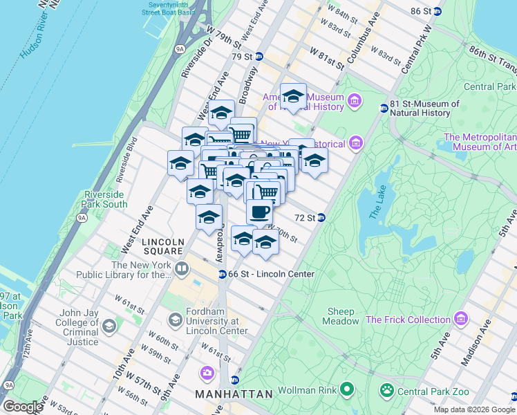 map of restaurants, bars, coffee shops, grocery stores, and more near in New York