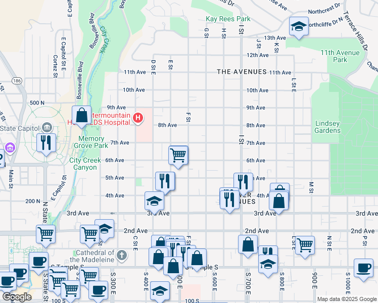 map of restaurants, bars, coffee shops, grocery stores, and more near 455 7th Avenue in Salt Lake City