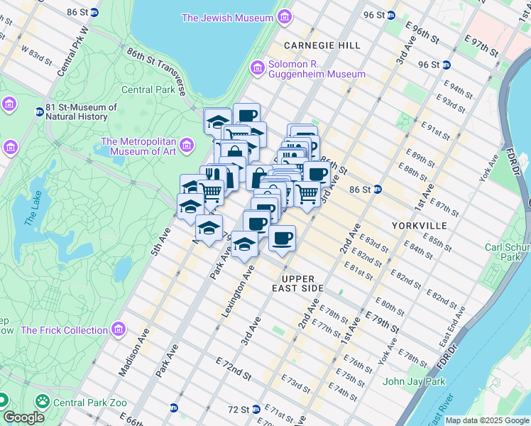map of restaurants, bars, coffee shops, grocery stores, and more near in New York