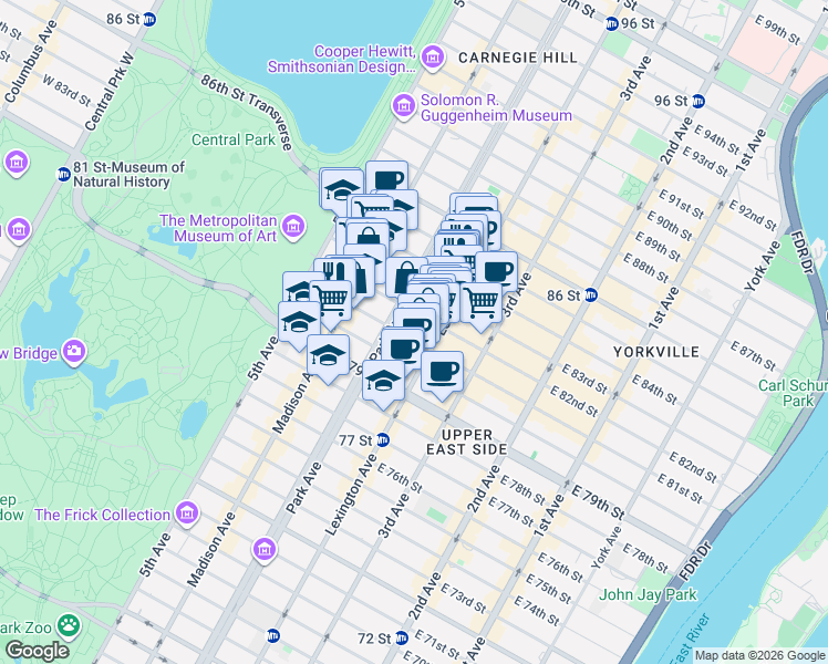 map of restaurants, bars, coffee shops, grocery stores, and more near in New York