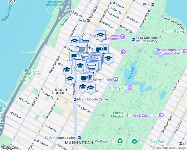 map of restaurants, bars, coffee shops, grocery stores, and more near in New York
