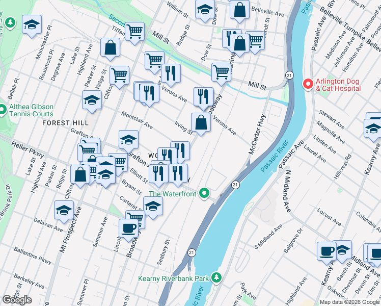 map of restaurants, bars, coffee shops, grocery stores, and more near 817 Broadway in Newark