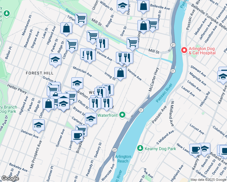 map of restaurants, bars, coffee shops, grocery stores, and more near 817 Broadway in Newark