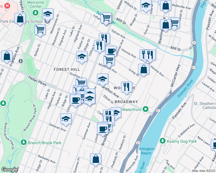 map of restaurants, bars, coffee shops, grocery stores, and more near 753 Summer Avenue in Newark