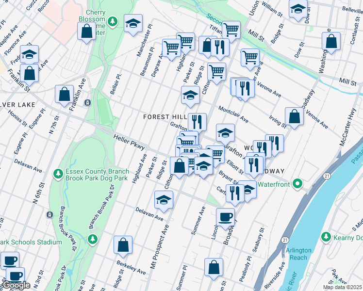 map of restaurants, bars, coffee shops, grocery stores, and more near 789 Clifton Avenue in Newark