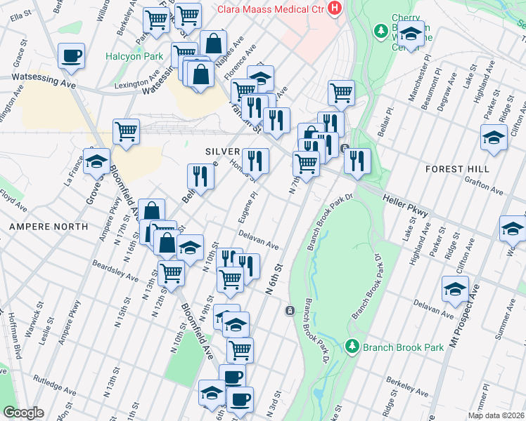 map of restaurants, bars, coffee shops, grocery stores, and more near 1 Honiss Street in Belleville