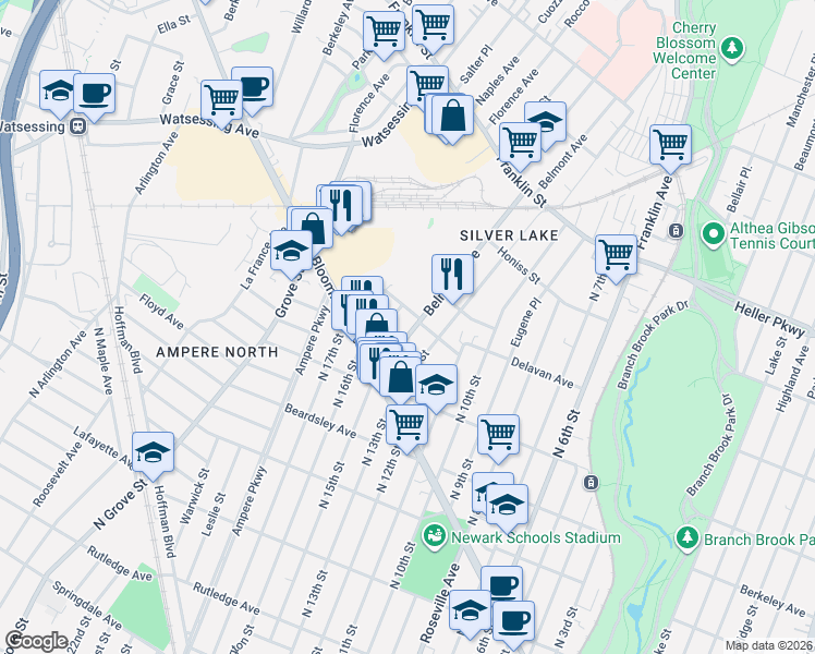 map of restaurants, bars, coffee shops, grocery stores, and more near 16 Alva Street in Belleville