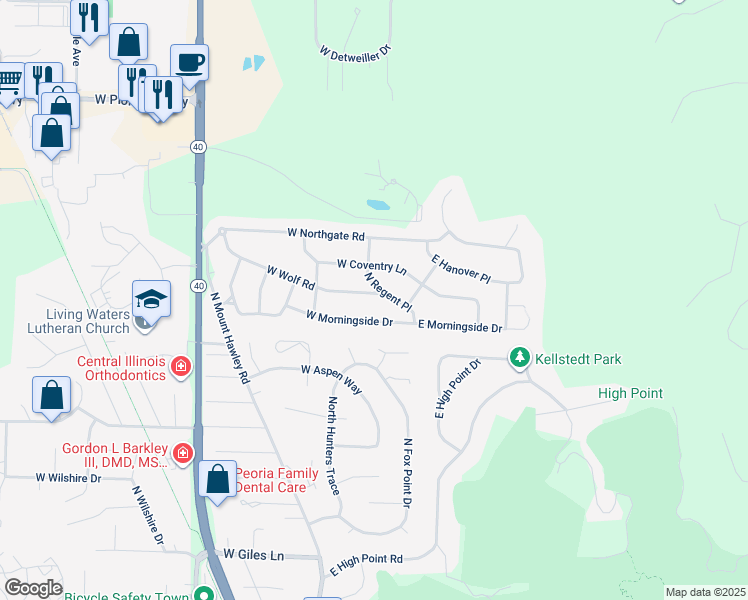 map of restaurants, bars, coffee shops, grocery stores, and more near 7408 North Regent Place in Peoria